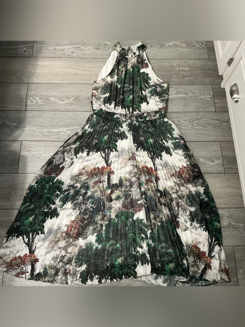 WHBM Pleated Woodland Print Halter Dress 14